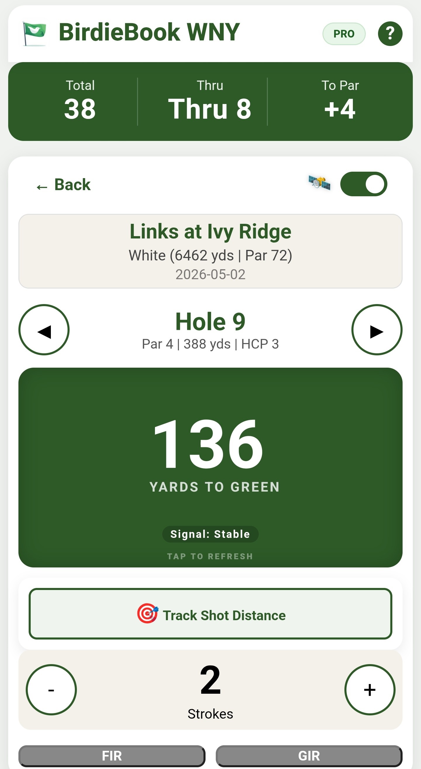 BirdieBook Live Round View
